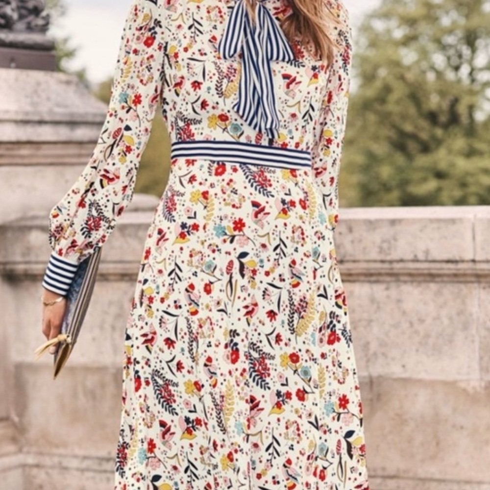 DISO Boden Multicolor Floral Midi Dress with Striped Accents